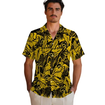 iowa hawkeyes monstera layer black hawaiian shirts fashion forward
