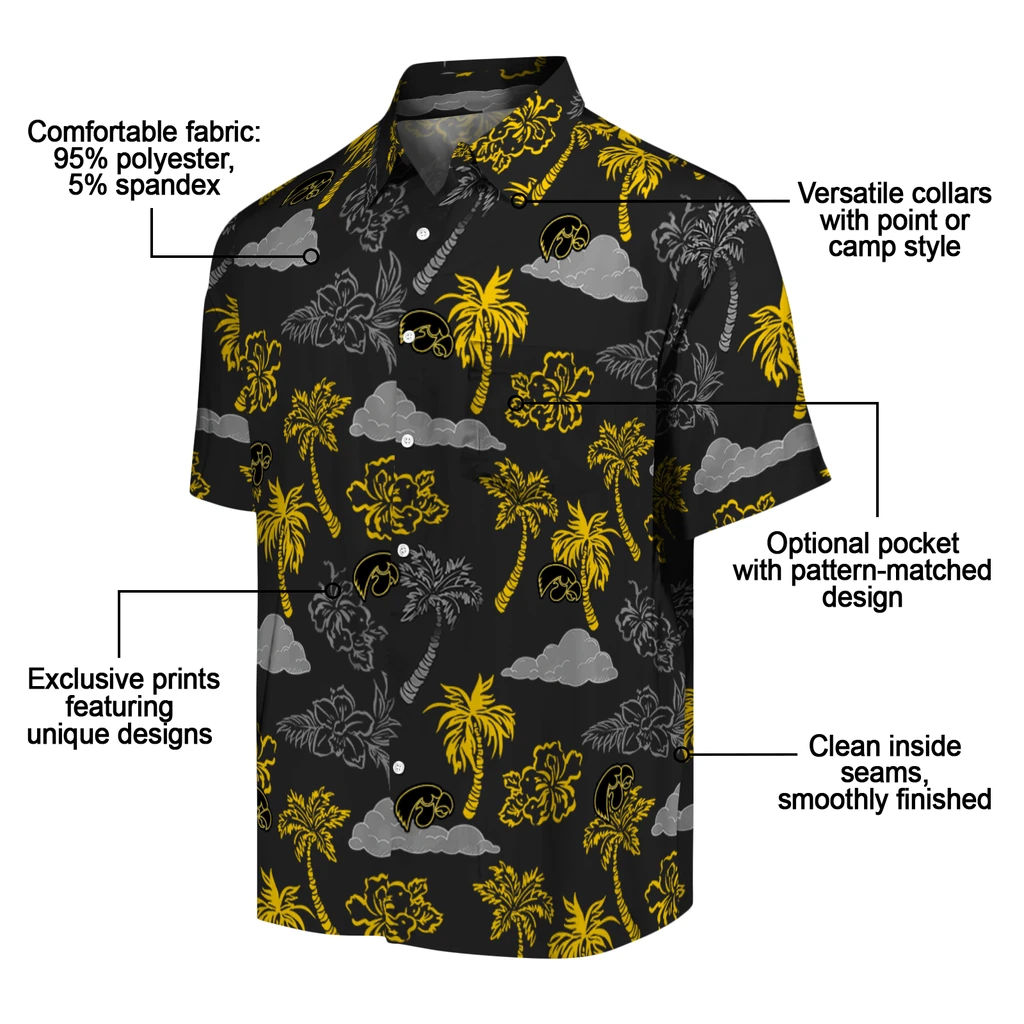 Iowa Hawkeyes Hawaiian Shirt - Palm And Clouds iowa hawkeyes palm and clouds black hawaiian shirts new arrival