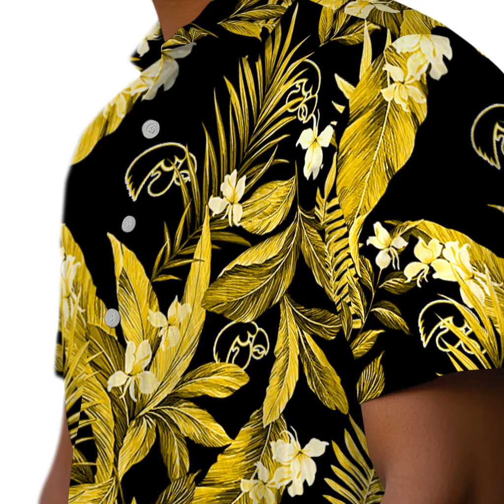 Iowa Hawkeyes Hawaiian Shirt - Palm Leaves iowa hawkeyes palm leaves black hawaiian shirts trendy