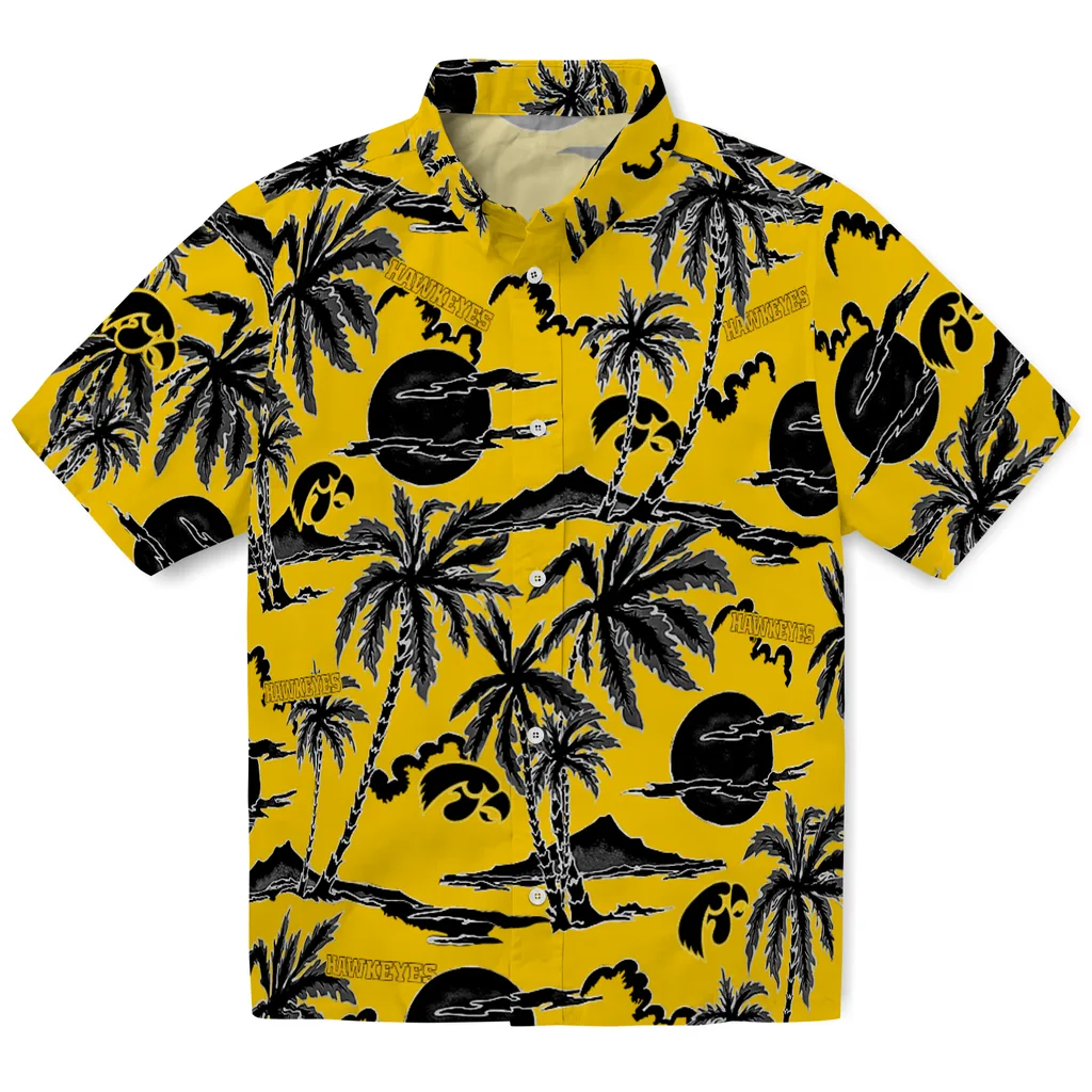 Iowa Hawkeyes Hawaiian Shirt - Palm Sunset iowa hawkeyes palm sunset hawaiian shirts best selling