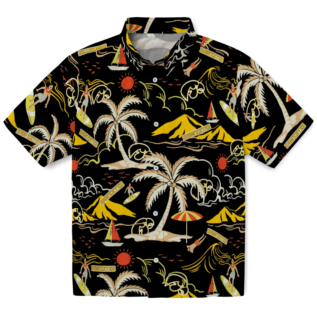 Iowa Hawkeyes Hawaiian Shirt - Palm Tree Island iowa hawkeyes palm tree island black hawaiian shirts best selling