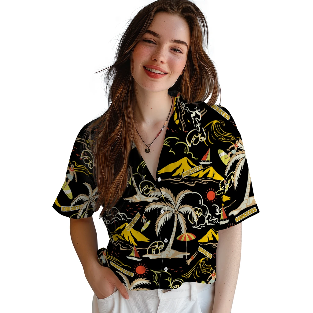 Iowa Hawkeyes Hawaiian Shirt - Palm Tree Island iowa hawkeyes palm tree island black hawaiian shirts latest model