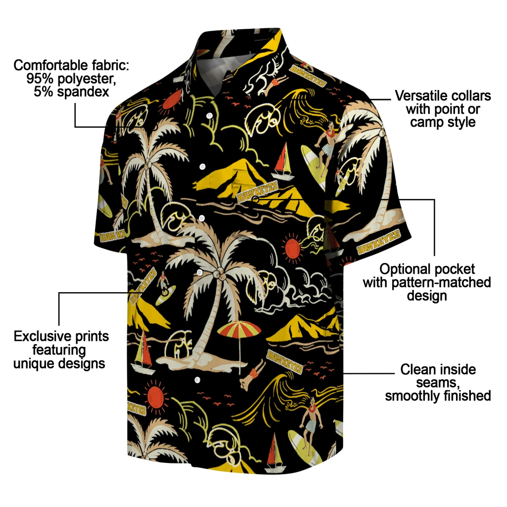 Iowa Hawkeyes Hawaiian Shirt - Palm Tree Island iowa hawkeyes palm tree island black hawaiian shirts new arrival