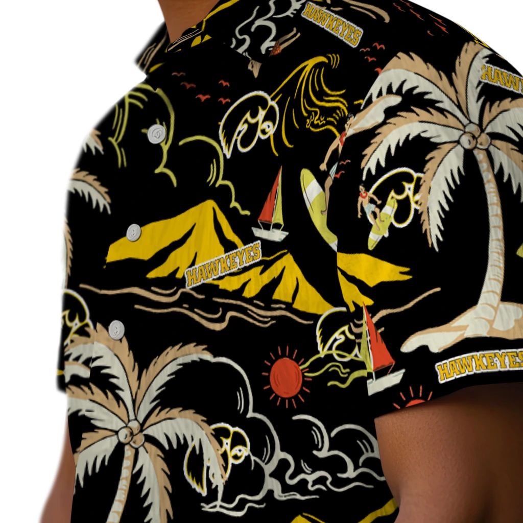 Iowa Hawkeyes Hawaiian Shirt - Palm Tree Island iowa hawkeyes palm tree island black hawaiian shirts trendy