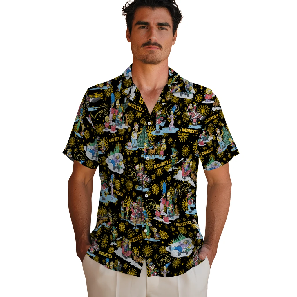 Iowa Hawkeyes Hawaiian Shirt - Simpsons Christmas iowa hawkeyes simpsons christmas black hawaiian shirts fashion forward