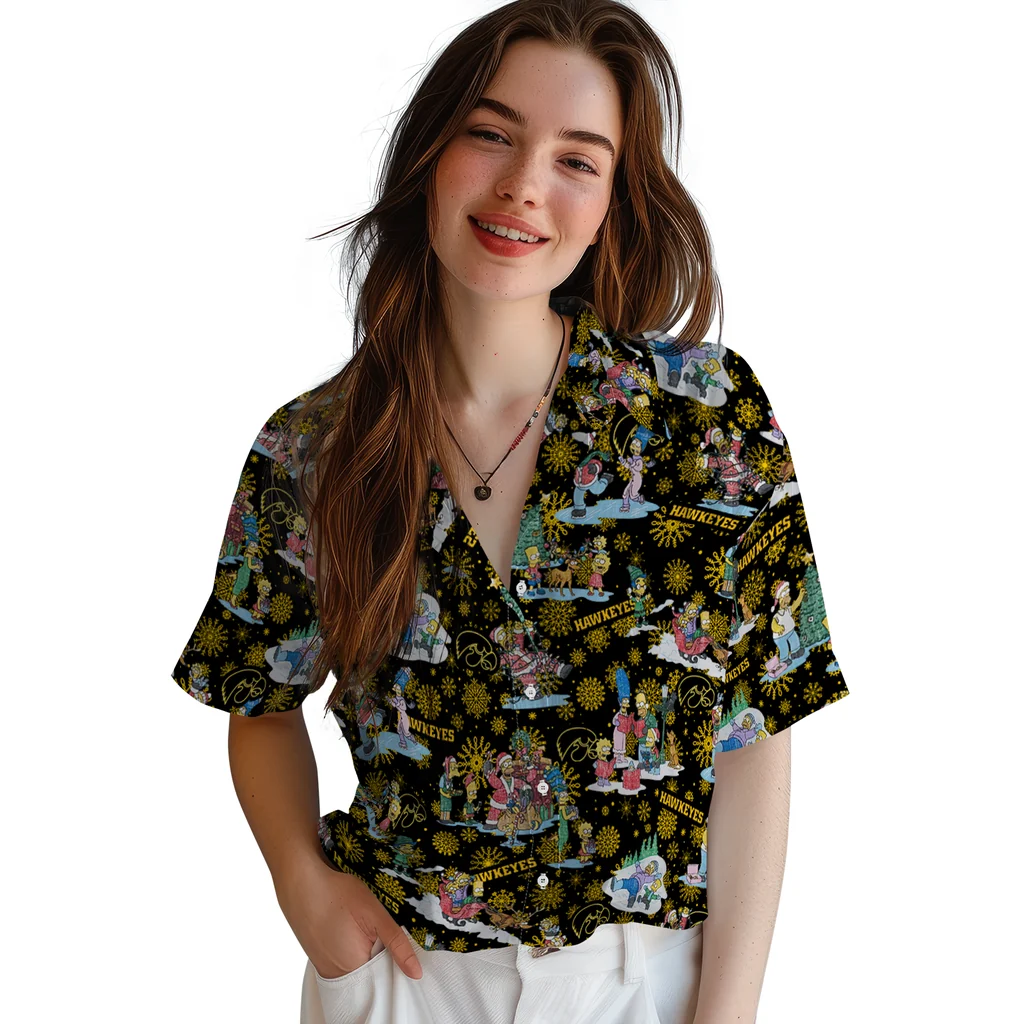 Iowa Hawkeyes Hawaiian Shirt - Simpsons Christmas iowa hawkeyes simpsons christmas black hawaiian shirts latest model