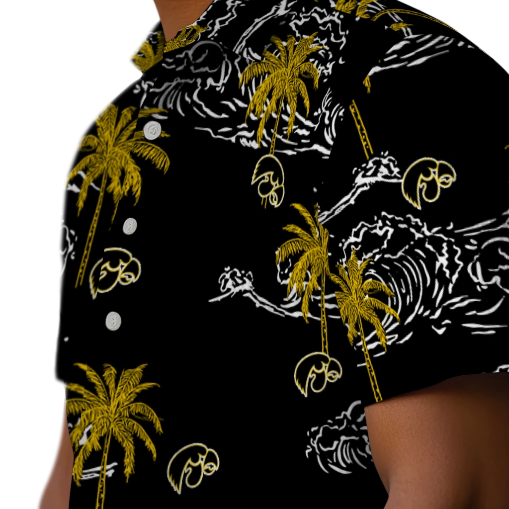 Iowa Hawkeyes Hawaiian Shirt - Wave Palm iowa hawkeyes wave palm black hawaiian shirts trendy