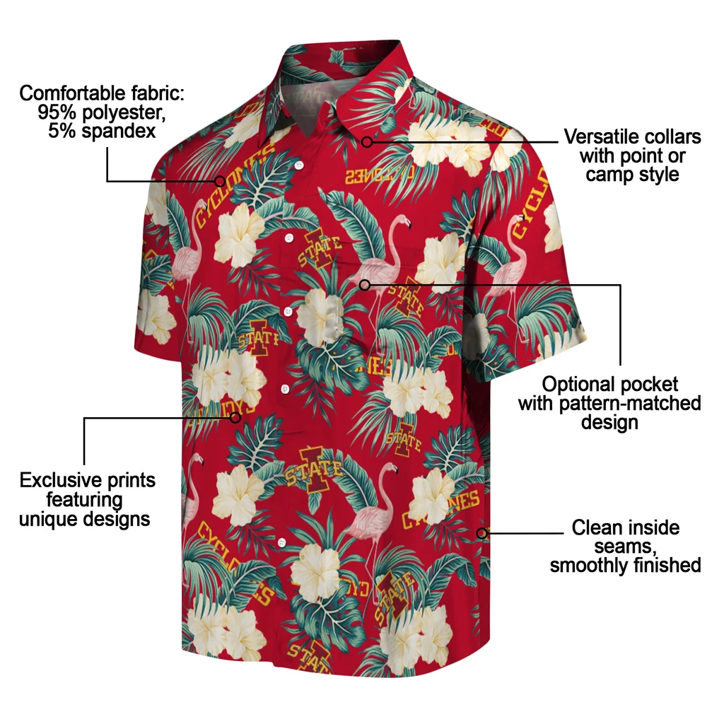 Iowa State Cyclones Hawaiian Shirt - Flamingo and Hibiscus iowa state cyclones flamingo palms red hawaiian shirts new arrival