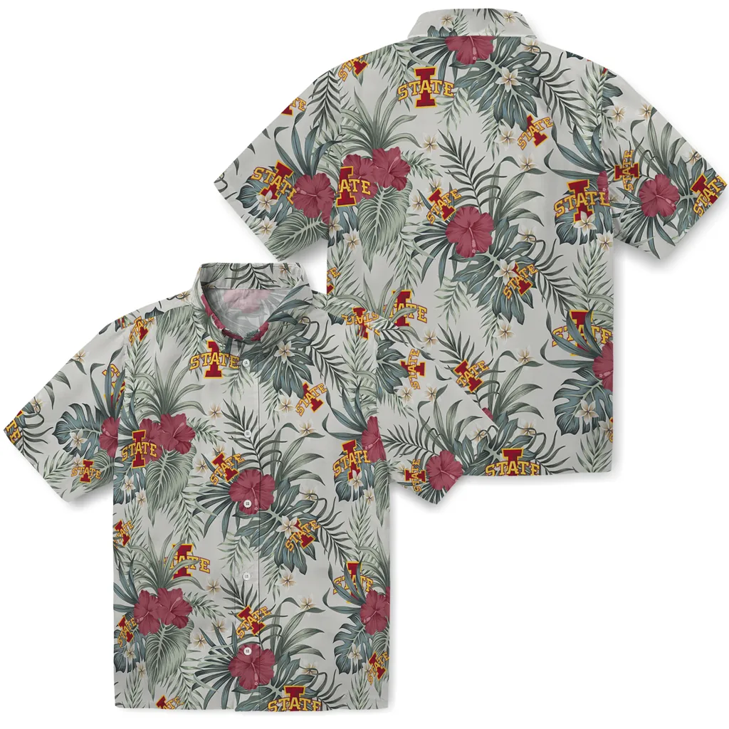 Iowa State Cyclones Hawaiian Shirt - Hibiscus Designs iowa state cyclones hibiscus designs beige hawaiian shirts high quality