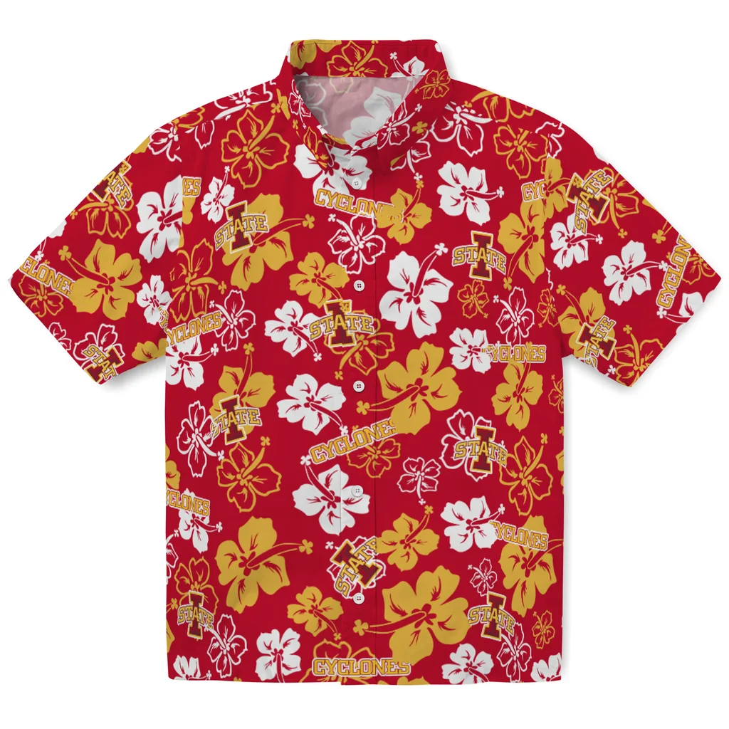 Iowa State Cyclones Hawaiian Shirt - Hibiscus Flower Design iowa state cyclones hibiscus bloom red hawaiian shirts best selling