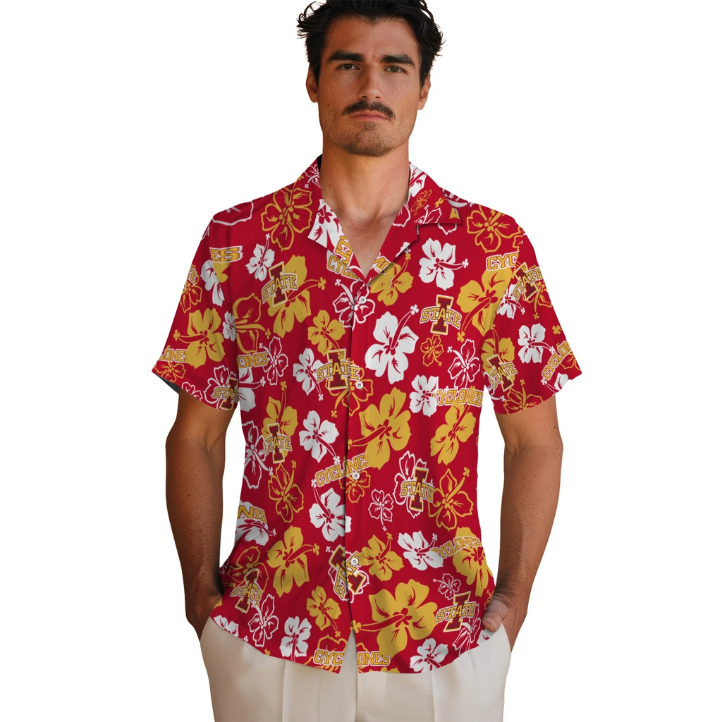 Iowa State Cyclones Hawaiian Shirt - Hibiscus Flower Design iowa state cyclones hibiscus bloom red hawaiian shirts fashion forward