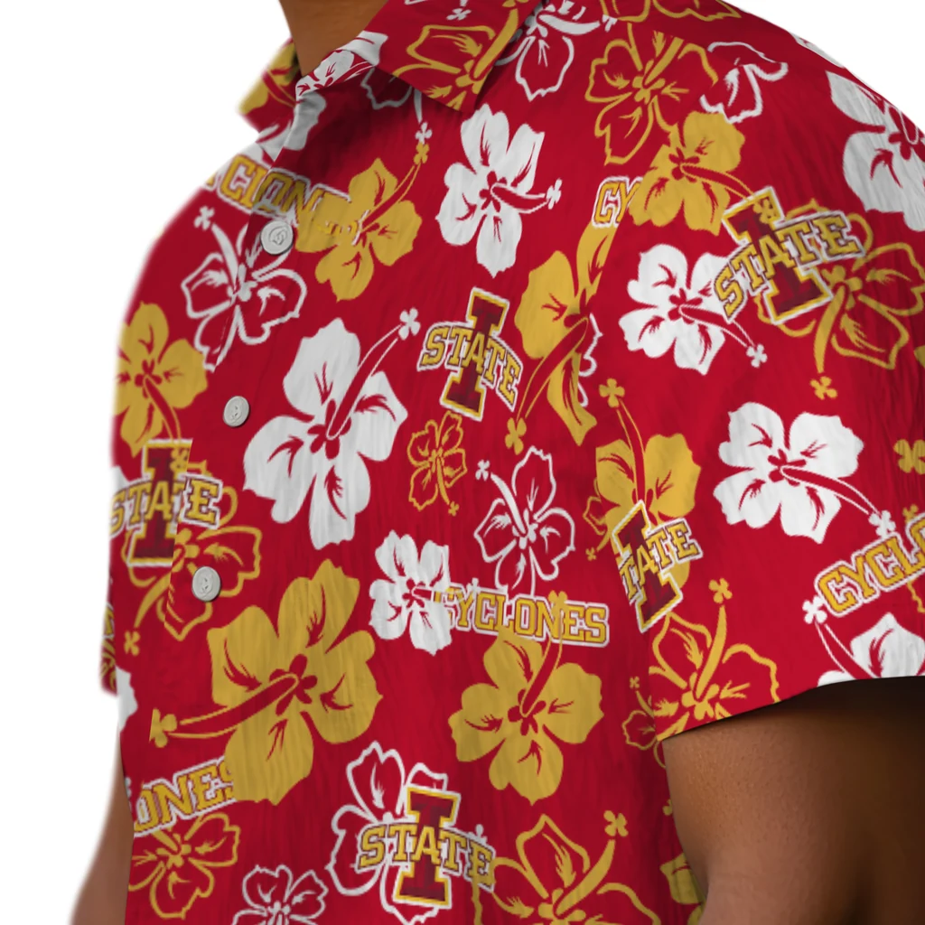 Iowa State Cyclones Hawaiian Shirt - Hibiscus Flower Design iowa state cyclones hibiscus bloom red hawaiian shirts trendy