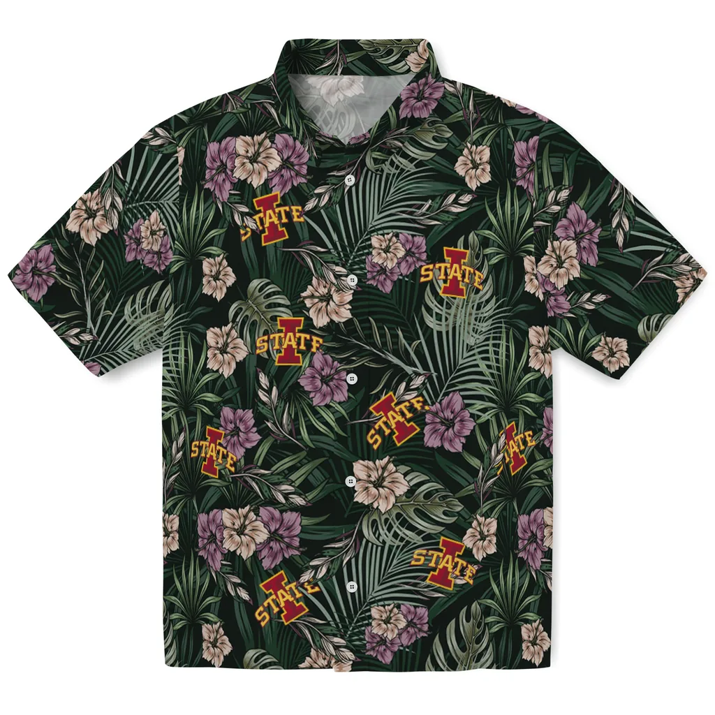 Iowa State Cyclones Hawaiian Shirt - Hibiscus Leaves Pattern iowa state cyclones hibiscus leaves pattern green hawaiian shirts best selling
