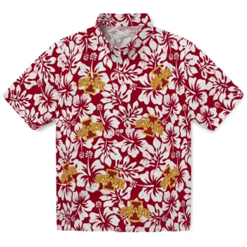 iowa state cyclones hibiscus motif red white hawaiian shirts best selling