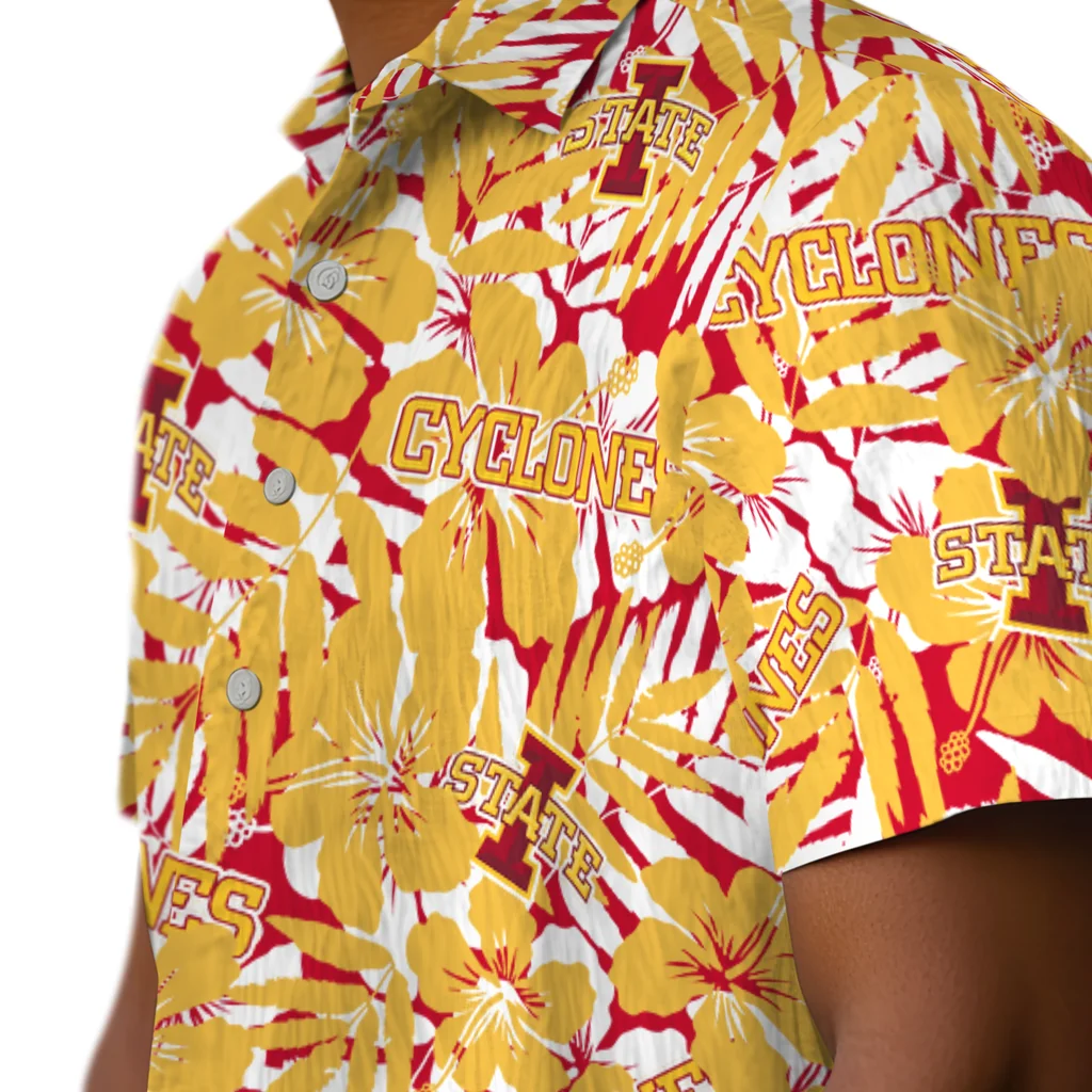 Iowa State Cyclones Hawaiian Shirt - Hibiscus Overlay iowa state cyclones hibiscus overlay hawaiian shirts trendy