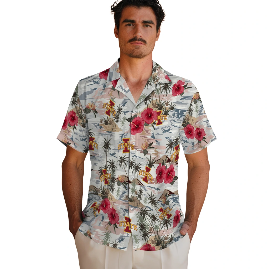 Iowa State Cyclones Hawaiian Shirt - Hibiscus Seaside iowa state cyclones hibiscus seaside white hawaiian shirts fashion forward