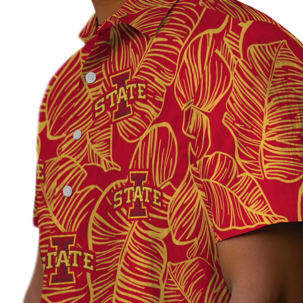 Iowa State Cyclones Hawaiian Shirt - Leaf Outline iowa state cyclones leaf outline red hawaiian shirts trendy