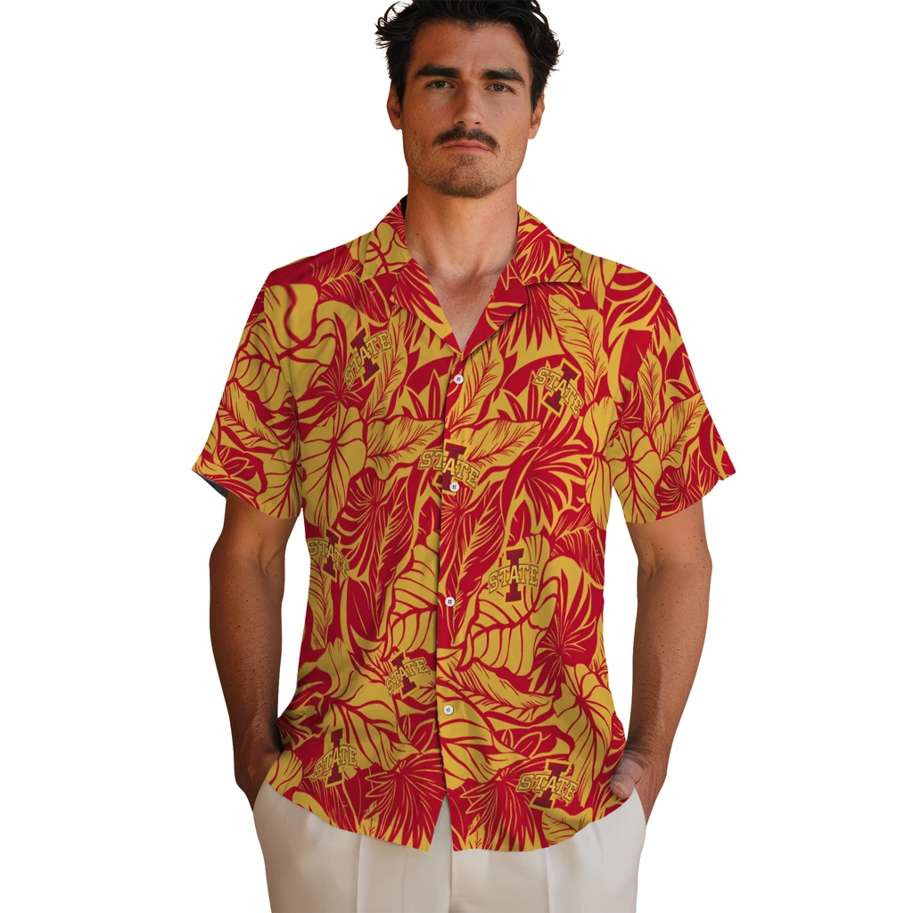 Iowa State Cyclones Hawaiian Shirt - Monstera Layer iowa state cyclones monstera layer red hawaiian shirts fashion forward