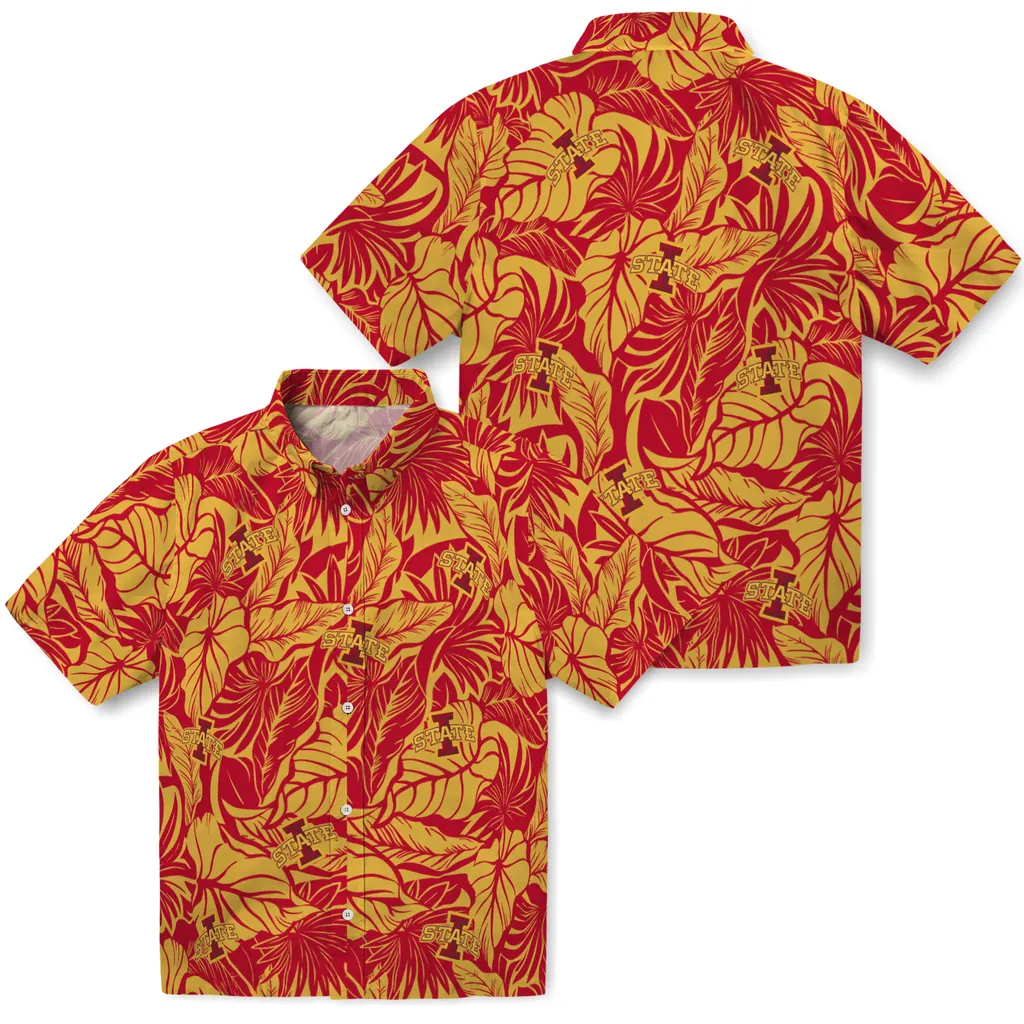 Iowa State Cyclones Hawaiian Shirt - Monstera Layer iowa state cyclones monstera layer red hawaiian shirts high quality