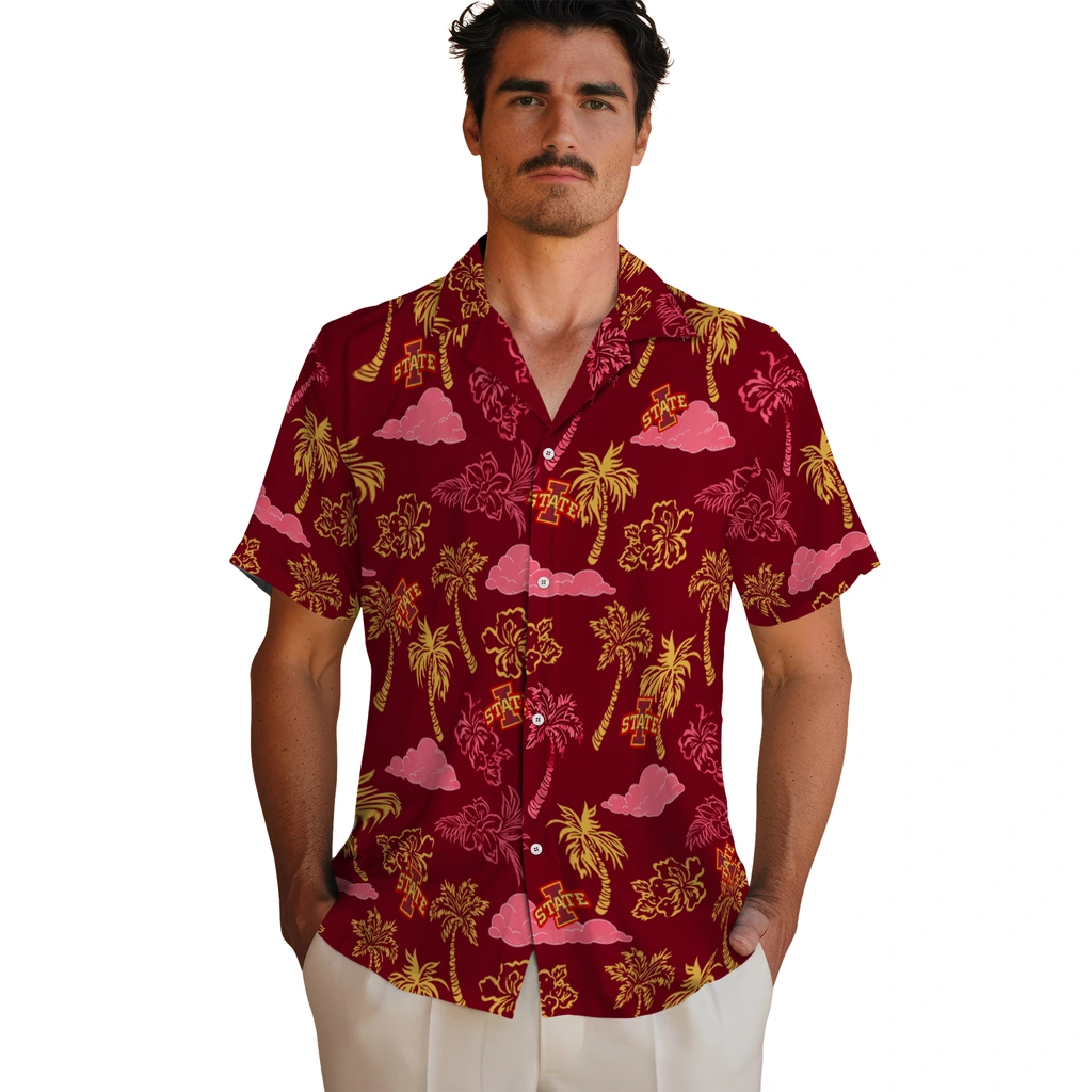 Iowa State Cyclones Hawaiian Shirt - Palm And Clouds iowa state cyclones palm and clouds red hawaiian shirts fashion forward