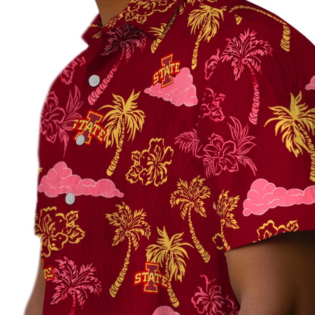 Iowa State Cyclones Hawaiian Shirt - Palm And Clouds iowa state cyclones palm and clouds red hawaiian shirts trendy