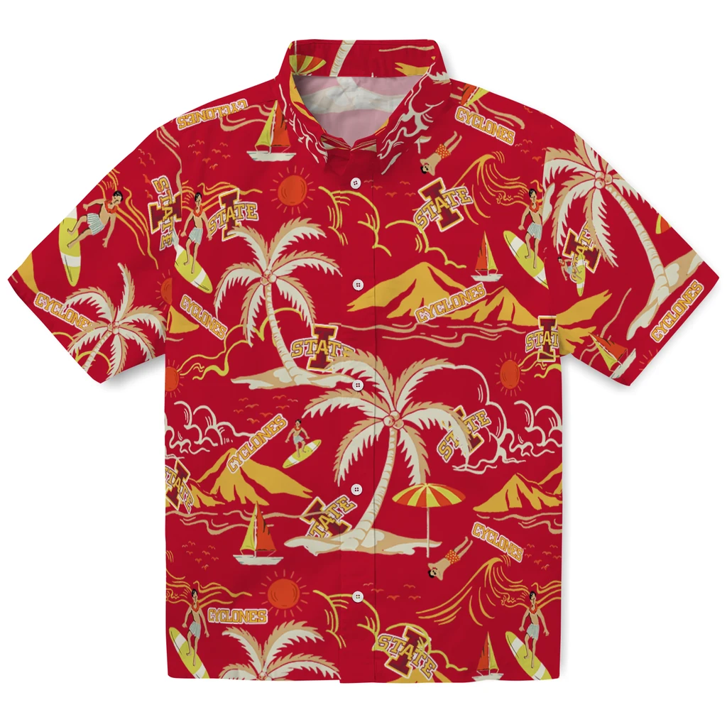 Iowa State Cyclones Hawaiian Shirt - Palm Tree Island iowa state cyclones palm tree island red hawaiian shirts best selling