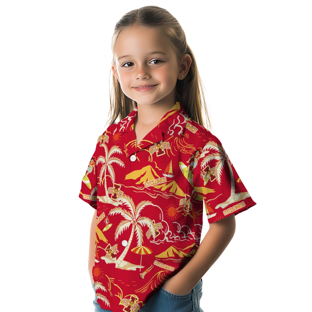 Iowa State Cyclones Hawaiian Shirt - Palm Tree Island iowa state cyclones palm tree island red hawaiian shirts premium grade