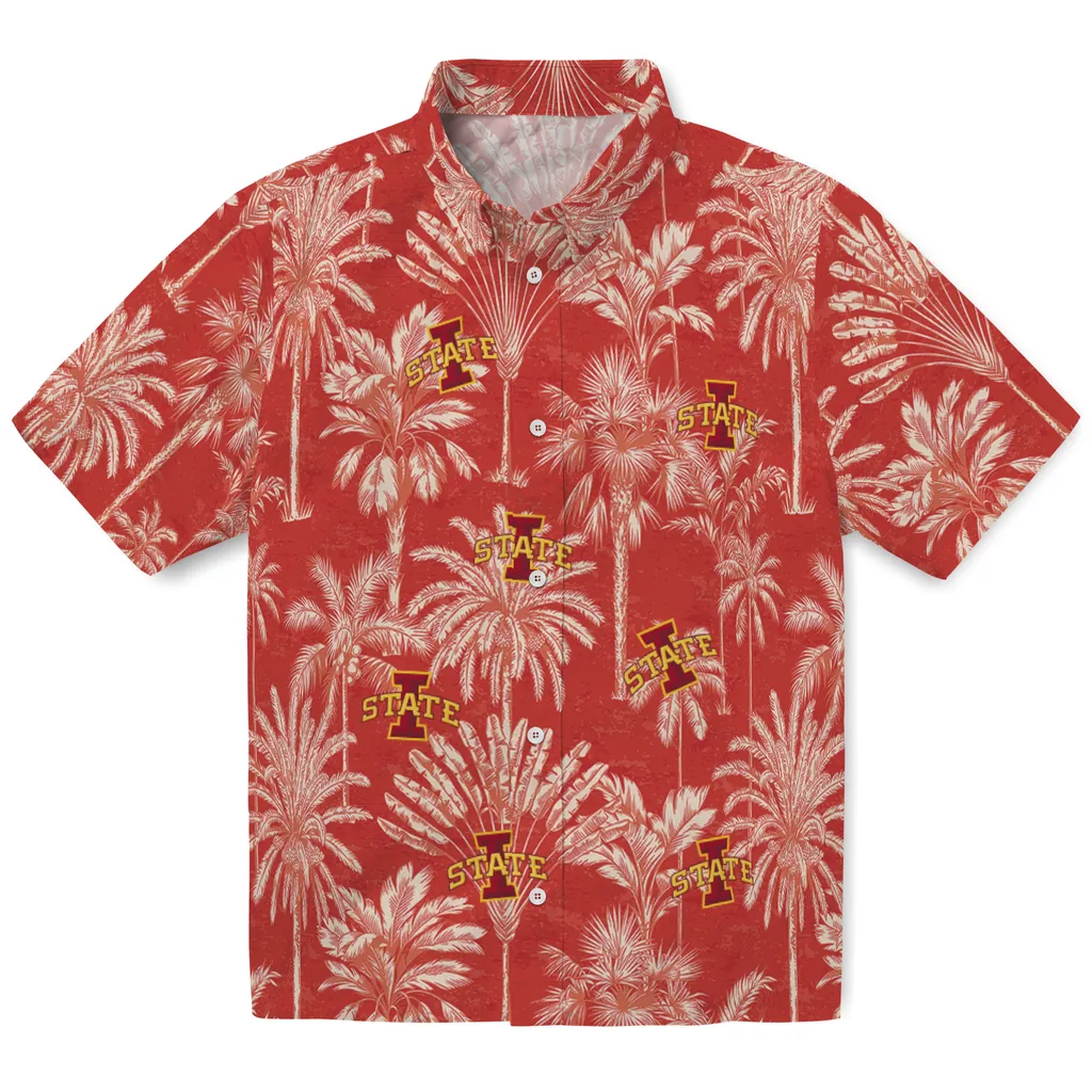 Iowa State Cyclones Hawaiian Shirt - Vintage Palm Tree iowa state cyclones palm shadows red hawaiian shirts best selling