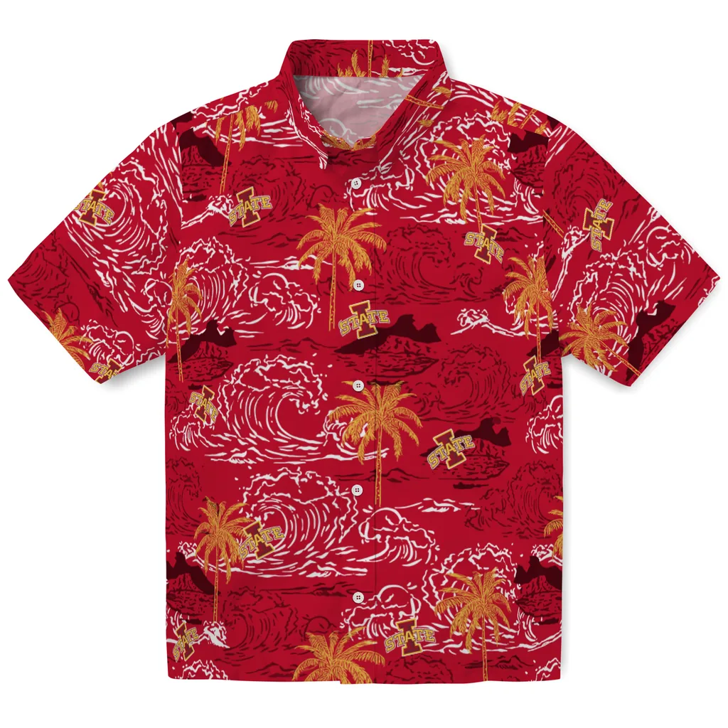Iowa State Cyclones Hawaiian Shirt - Wave Palm iowa state cyclones wave palm red hawaiian shirts best selling