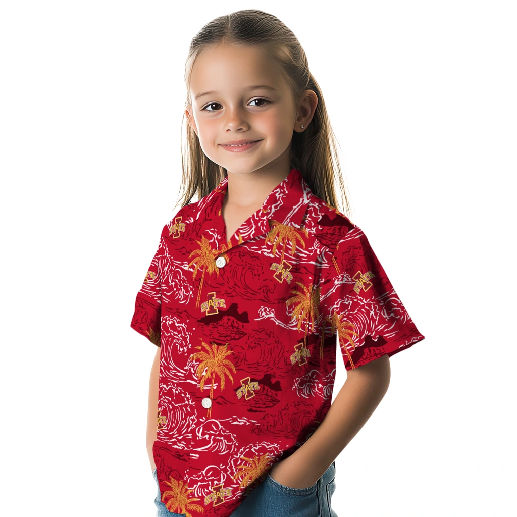 Iowa State Cyclones Hawaiian Shirt - Wave Palm iowa state cyclones wave palm red hawaiian shirts premium grade