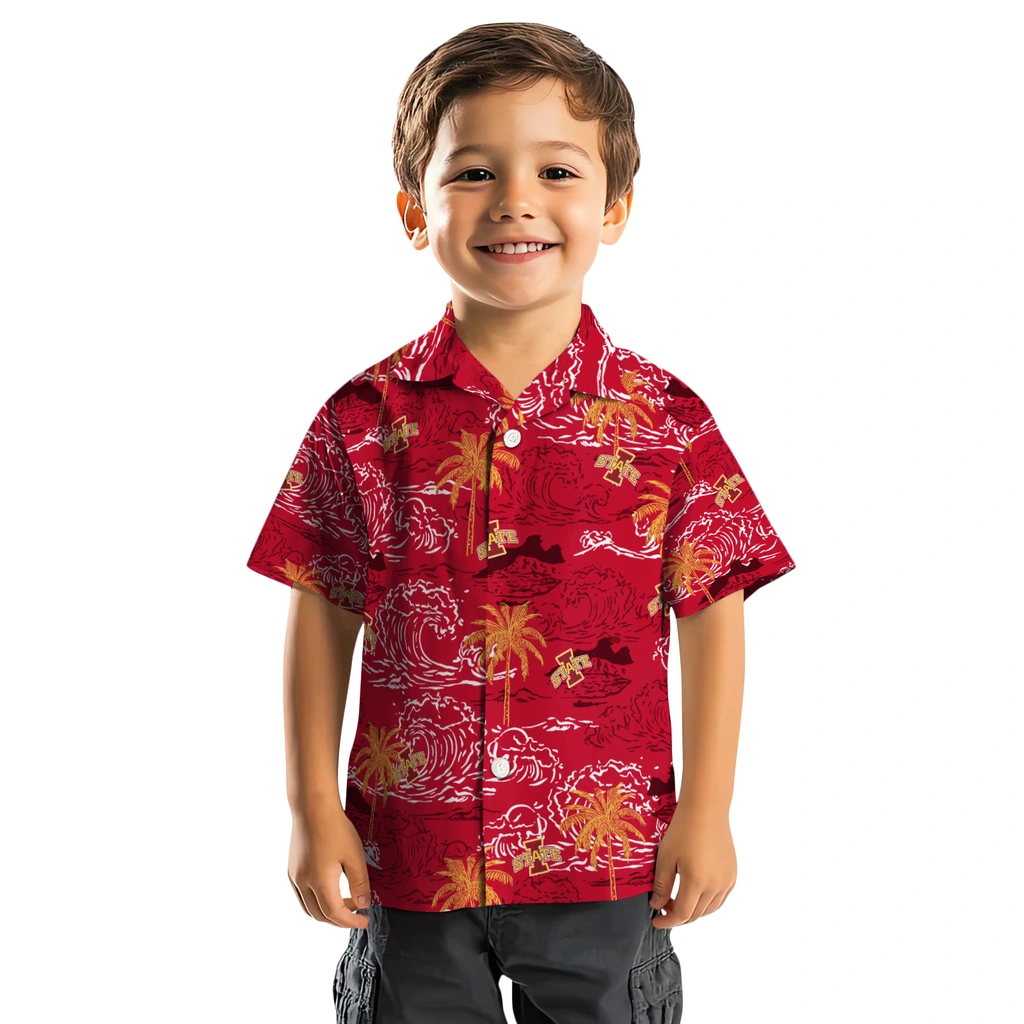 Iowa State Cyclones Hawaiian Shirt - Wave Palm iowa state cyclones wave palm red hawaiian shirts top rated