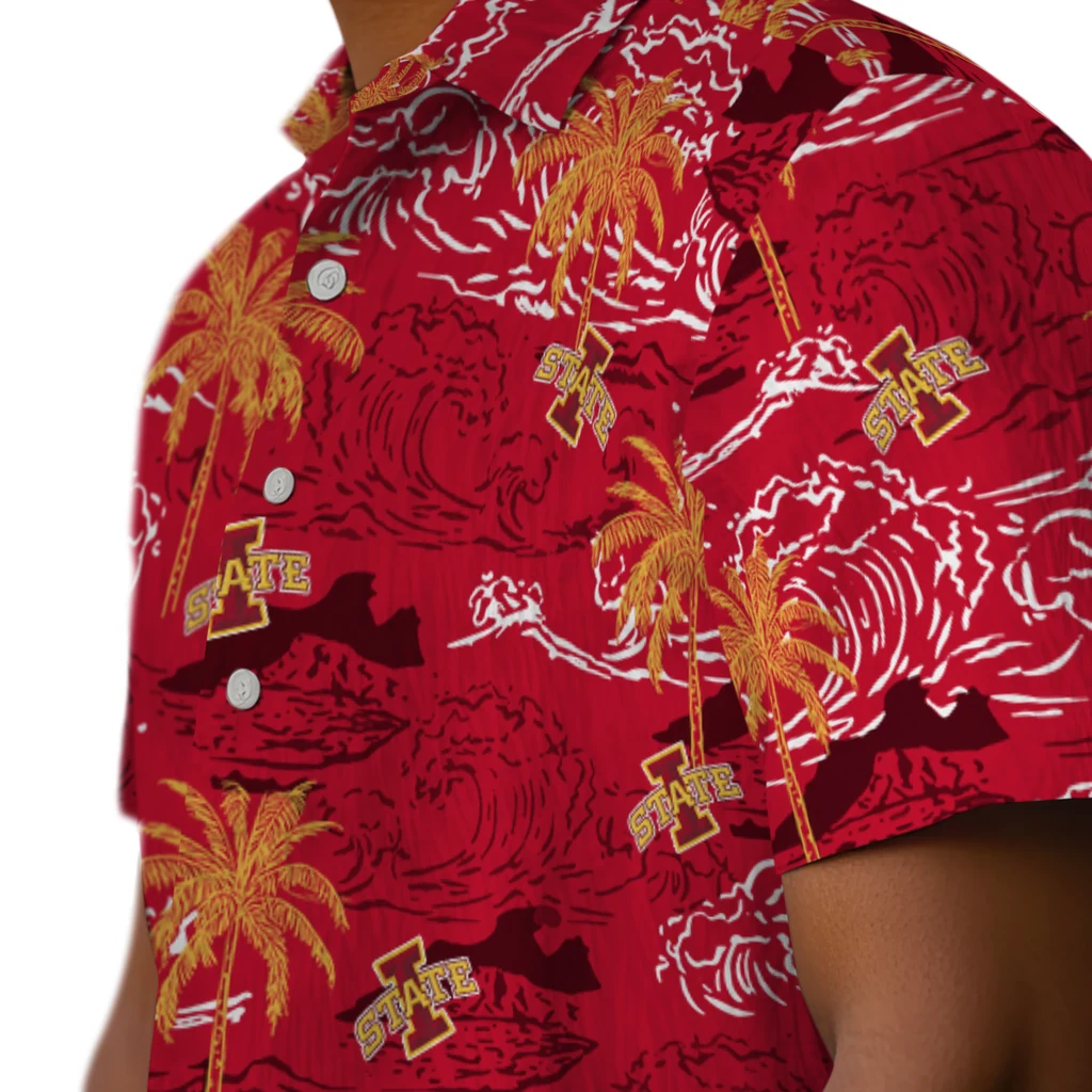 Iowa State Cyclones Hawaiian Shirt - Wave Palm iowa state cyclones wave palm red hawaiian shirts trendy