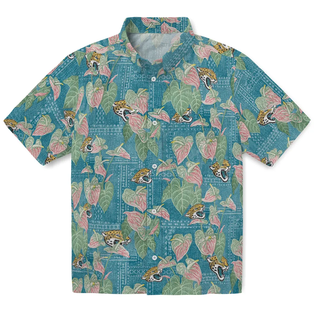 Jacksonville Jaguars Hawaiian Shirt - Anthurium Overlay jacksonville jaguars anthurium overlay teal hawaiian shirts best selling