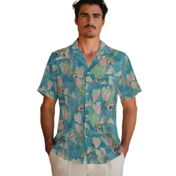 jacksonville jaguars anthurium overlay teal hawaiian shirts fashion forward