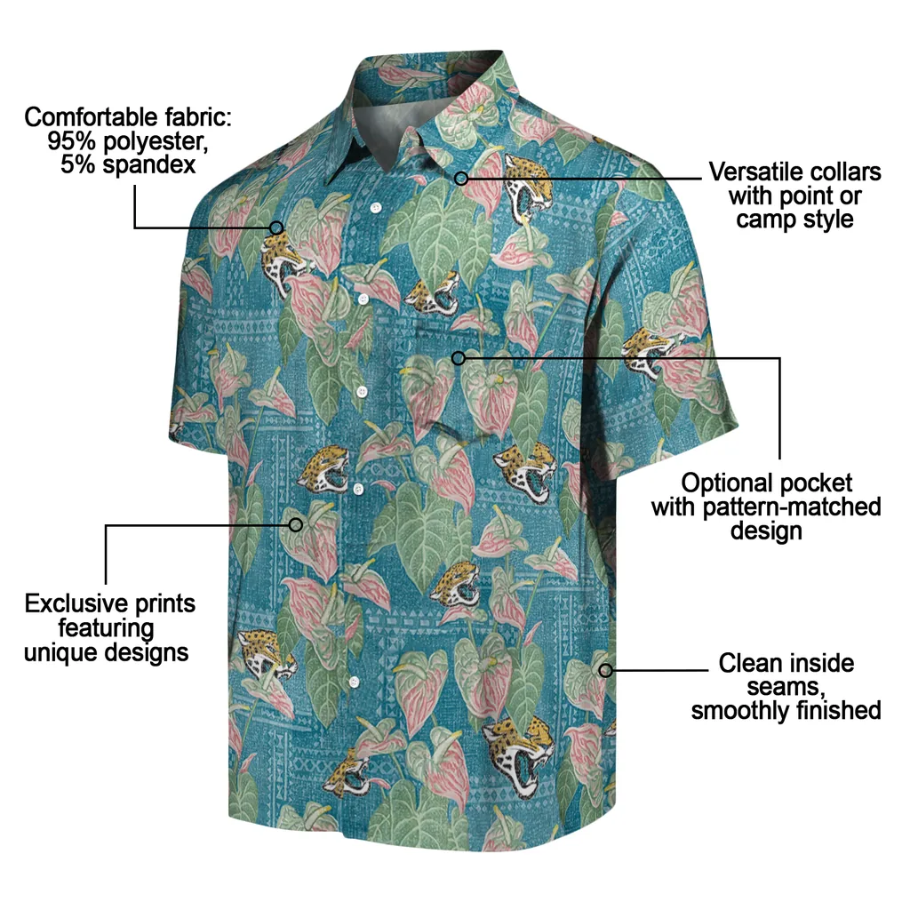 Jacksonville Jaguars Hawaiian Shirt - Anthurium Overlay jacksonville jaguars anthurium overlay teal hawaiian shirts new arrival