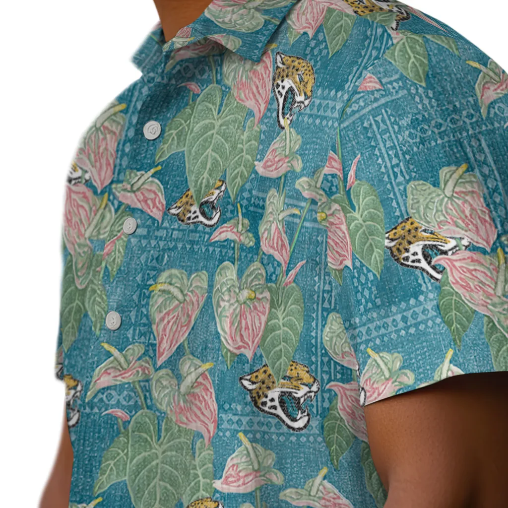Jacksonville Jaguars Hawaiian Shirt - Anthurium Overlay jacksonville jaguars anthurium overlay teal hawaiian shirts trendy