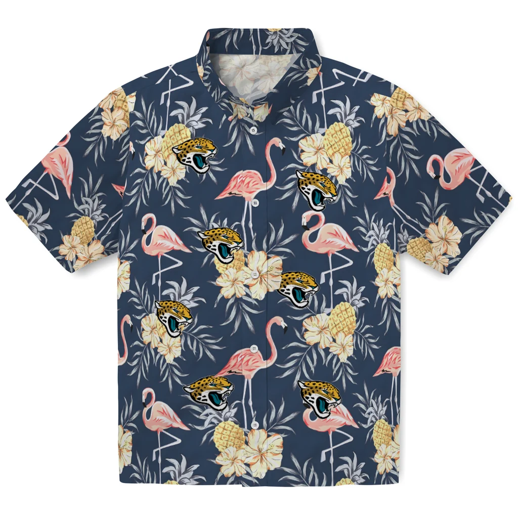 Jacksonville Jaguars Hawaiian Shirt - Flamingo Hibiscus jacksonville jaguars flamingo hibiscus navy hawaiian shirts best selling