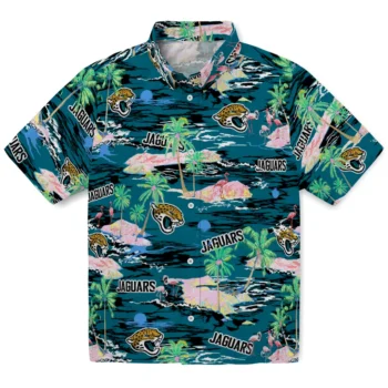 jacksonville jaguars flamingo retreat teal hawaiian shirts best selling