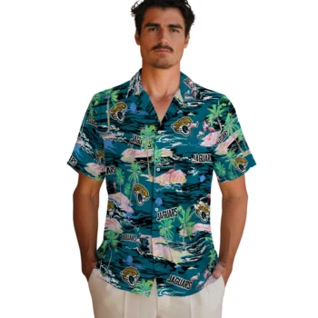 jacksonville jaguars flamingo retreat teal hawaiian shirts fashion forward