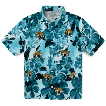 jacksonville jaguars hibiscus arrangement teal hawaiian shirts best selling