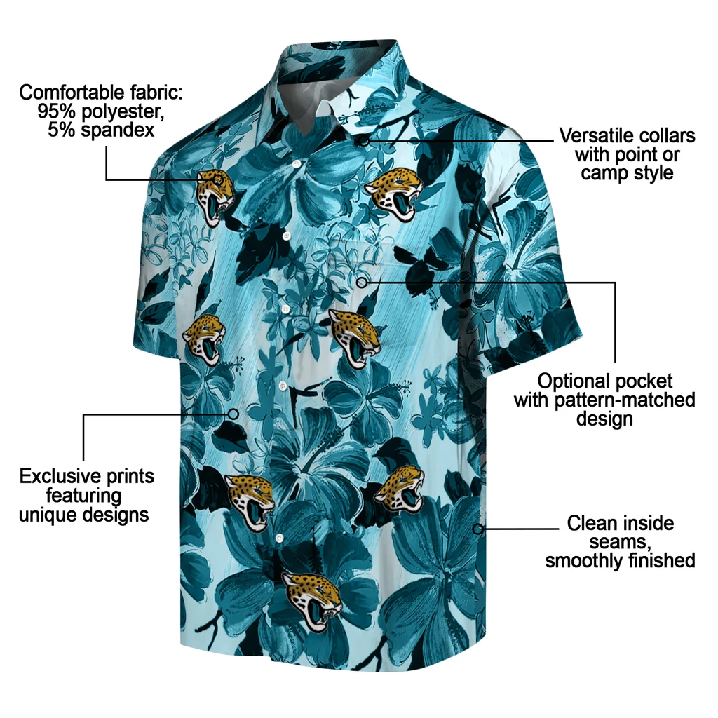 Jacksonville Jaguars Hawaiian Shirt - Hibiscus Arrangement jacksonville jaguars hibiscus arrangement teal hawaiian shirts new arrival