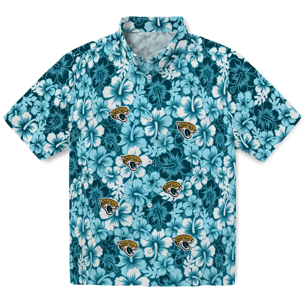 Jacksonville Jaguars Hawaiian Shirt - Hibiscus Blooms jacksonville jaguars hibiscus blooms teal hawaiian shirts best selling