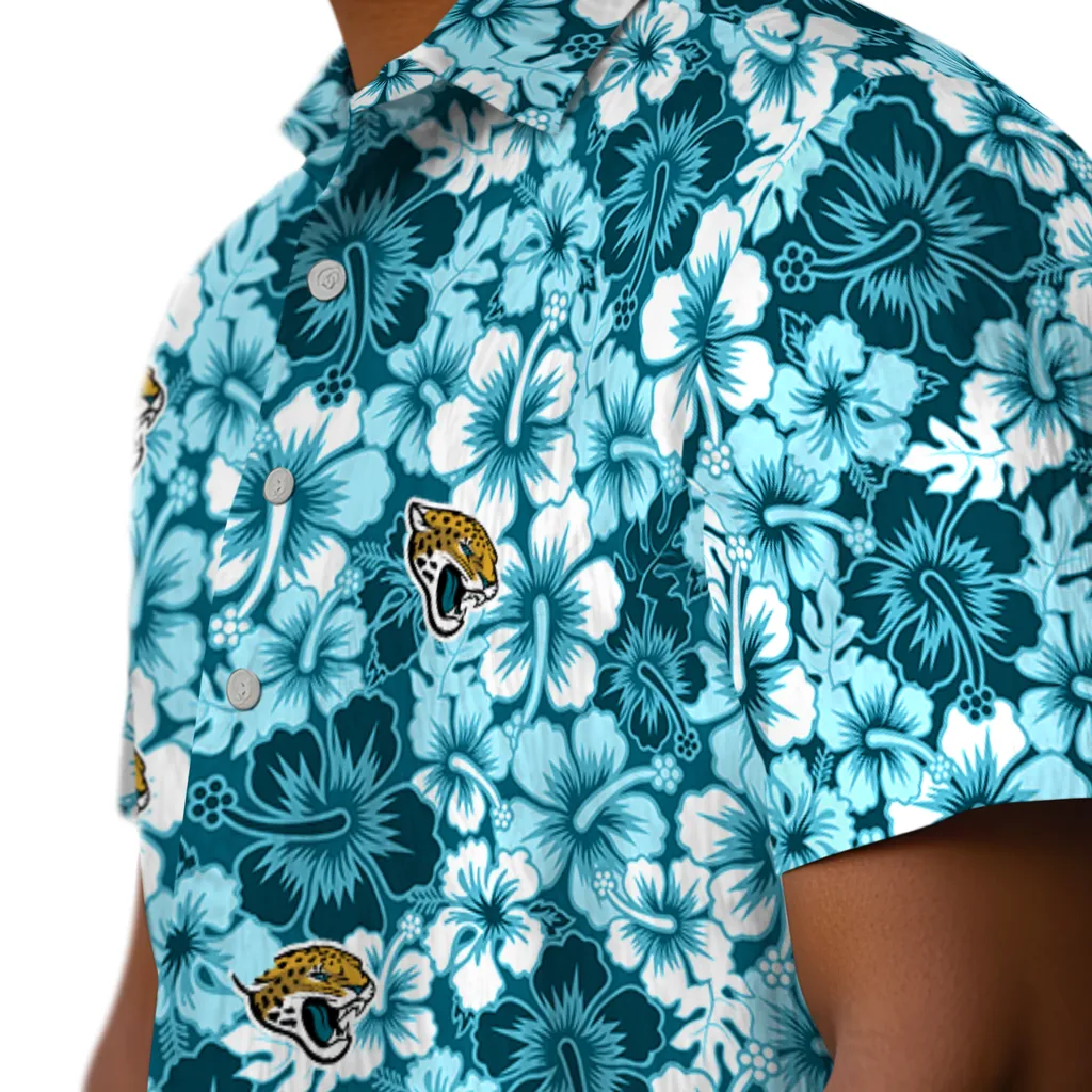Jacksonville Jaguars Hawaiian Shirt - Hibiscus Blooms jacksonville jaguars hibiscus blooms teal hawaiian shirts trendy