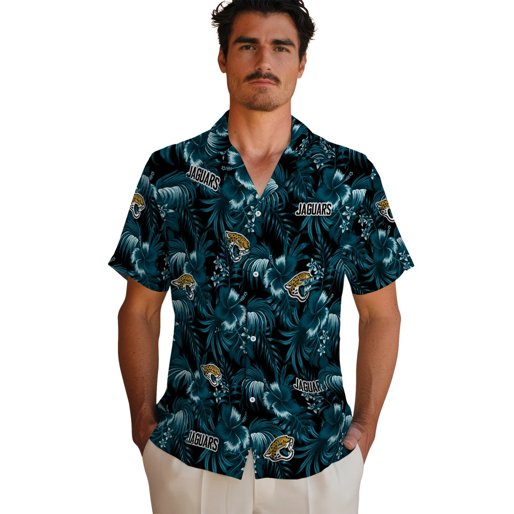 Jacksonville Jaguars Hawaiian Shirt - Hibiscus Exotic jacksonville jaguars hibiscus exotic teal hawaiian shirts fashion forward