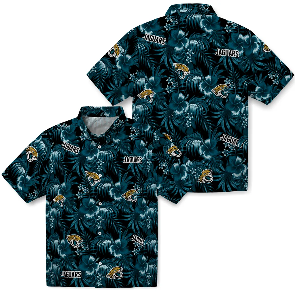 Jacksonville Jaguars Hawaiian Shirt - Hibiscus Exotic jacksonville jaguars hibiscus exotic teal hawaiian shirts high quality