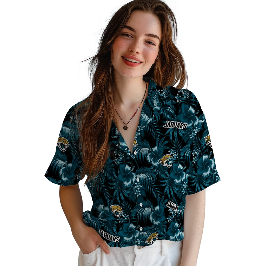 Jacksonville Jaguars Hawaiian Shirt - Hibiscus Exotic jacksonville jaguars hibiscus exotic teal hawaiian shirts latest model