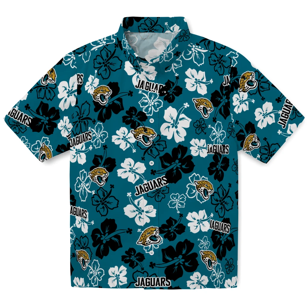 Jacksonville Jaguars Hawaiian Shirt - Hibiscus Flower Design jacksonville jaguars hibiscus bloom teal hawaiian shirts best selling