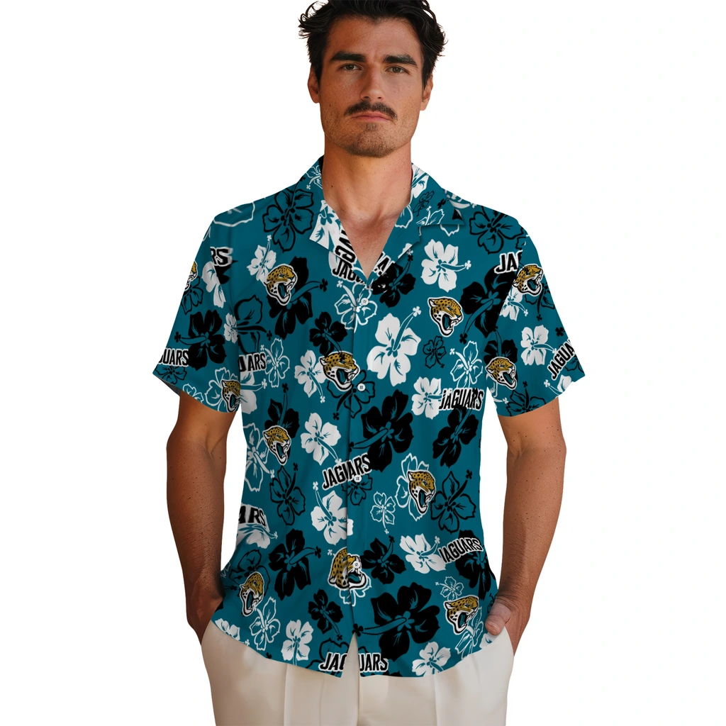 Jacksonville Jaguars Hawaiian Shirt - Hibiscus Flower Design jacksonville jaguars hibiscus bloom teal hawaiian shirts fashion forward