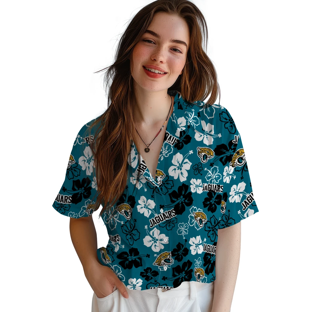 Jacksonville Jaguars Hawaiian Shirt - Hibiscus Flower Design jacksonville jaguars hibiscus bloom teal hawaiian shirts latest model