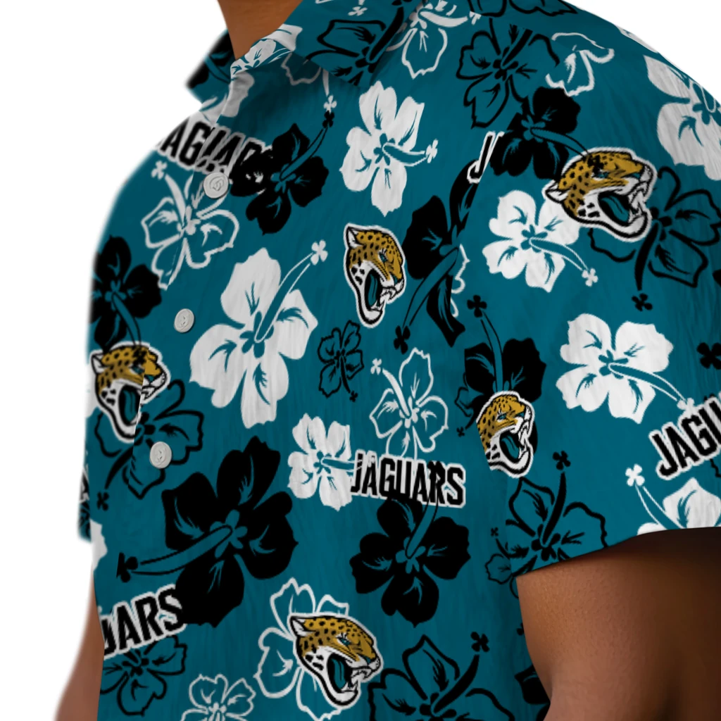 Jacksonville Jaguars Hawaiian Shirt - Hibiscus Flower Design jacksonville jaguars hibiscus bloom teal hawaiian shirts trendy